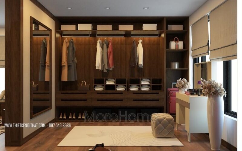 Tủ quần áo chung cư được thiết kế hiện đại kết hợp ngăn tủ đề đồ thuận tiện cho người sử dụng Mẫu nội thất chung cư