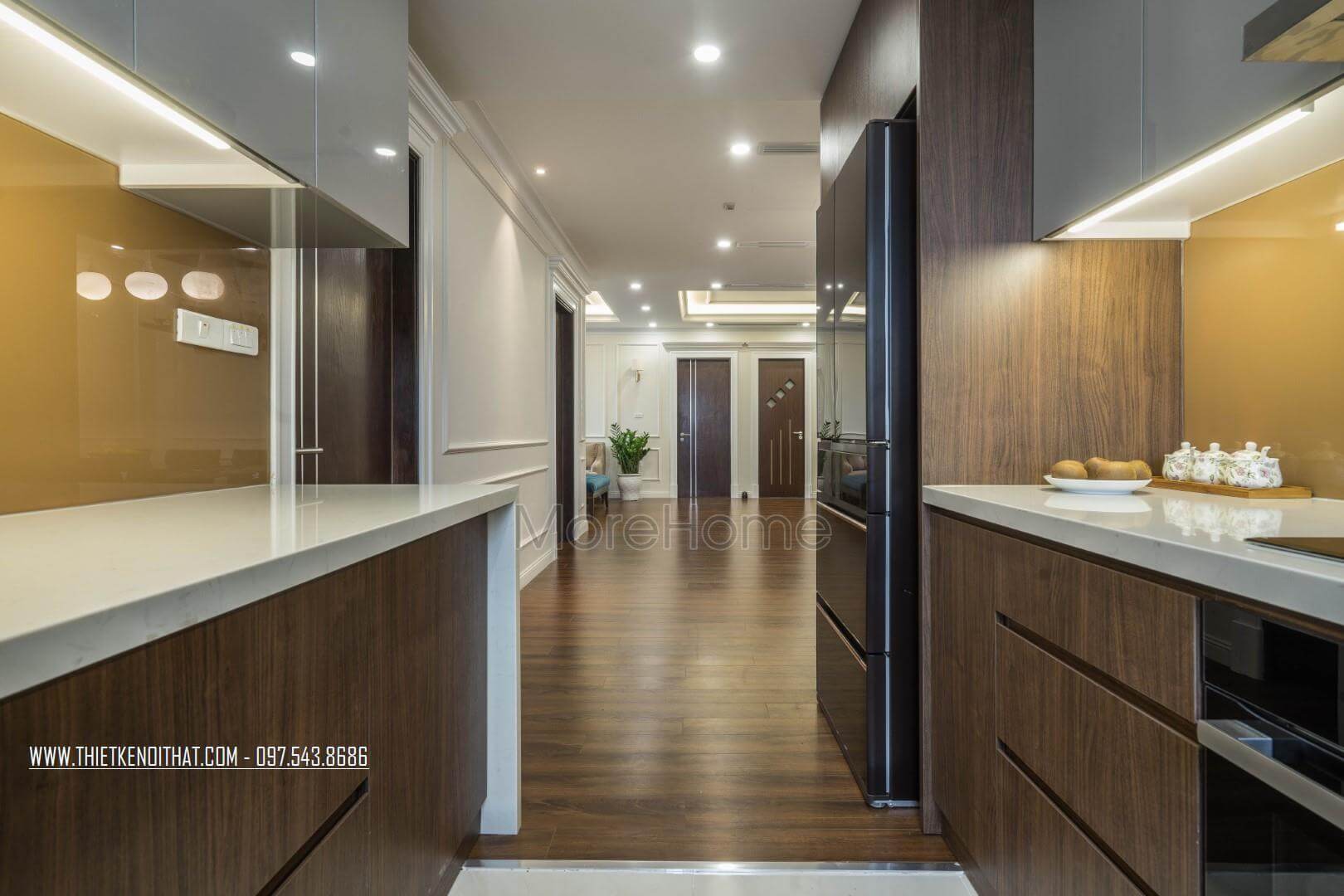 Tủ bếp hiện đại âm tường giúp tiết kiệm không gian sử dụng của phòng bếp Tủ bếp đẹp, tủ bếp đẹp hiện đại, tủ bếp An Cường, tủ bếp cao cấp