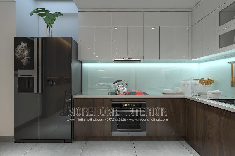 Tủ bếp hiện đại kiểu dáng chữ L tận dụng tối đa được góc khuất của phòng bếp mang lại không gian rộng và thoáng hơn Tủ bếp đẹp, tủ bếp đẹp hiện đại, tủ bếp An Cường, tủ bếp cao cấp