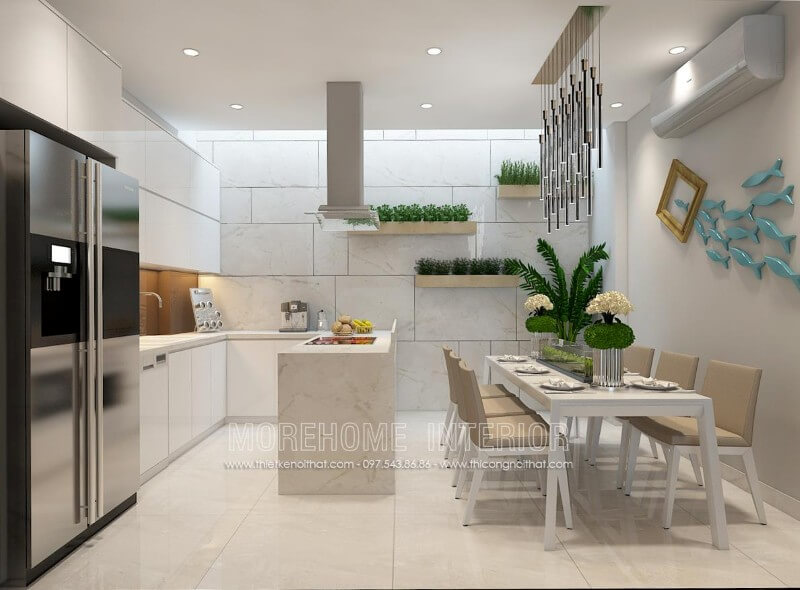 Thiết kế nội thất tủ bếp chung cư nhỏ phong cách hiện đại đầy tinh tế Tủ bếp đẹp, tủ bếp đẹp hiện đại, tủ bếp An Cường, tủ bếp cao cấp