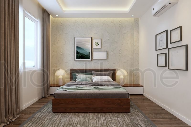 Trang trí phòng ngủ với giấy dán tường 3D và tranh treo tường không gian phòng thông thoáng nhẹ nhàng
