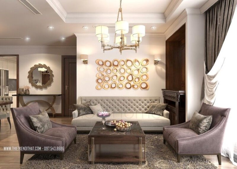 Với gam màu trung tính độc đáo, không gian phòng khách chung cư trở nên sang trọng và vô cùng ấm áp, gần gũi