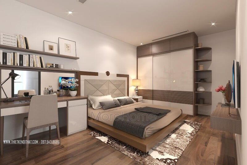 Không gian phòng ngủ tuy nhỏ nhưng với cách bố trí đồ nội thất tối giản của KTS Morehome đã giúp gia chủ có được không gian nghỉ ngơi đầy công năng.